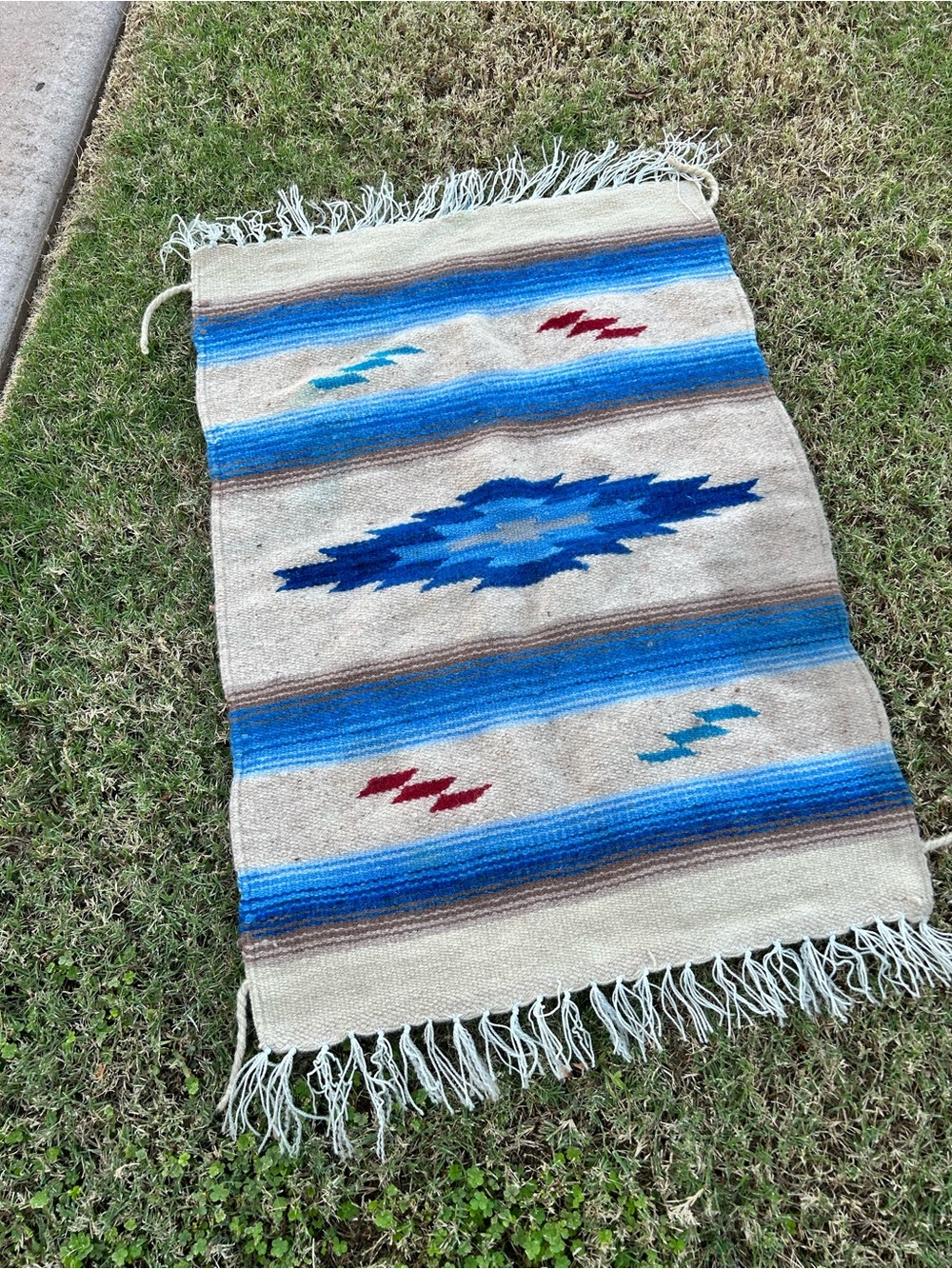 Handwoven Southwestern Blue Accent Rug - Unbranded